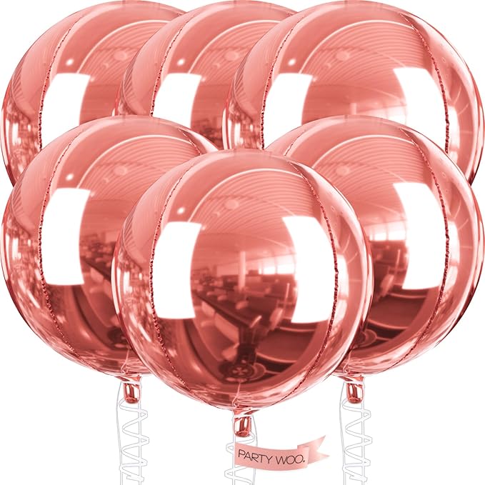 PartyWoo Rose Gold Large Round Giant 4D Jumbo Foil Balloons 6pcs 32 Inch | 32 by PartyWoo