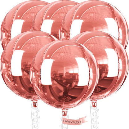 PartyWoo Rose Gold Large Round Giant 4D Jumbo Foil Balloons 6pcs 32 Inch | 32 by PartyWoo