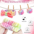 3PCS Spa Headband and Wristbands Set for Women, Soft Microfiber Face Wash Headband with Cute Bow, Elastic Absorbent Wrist Towels, Makeup Skincare Accessories for Facial, Shower, Yoga