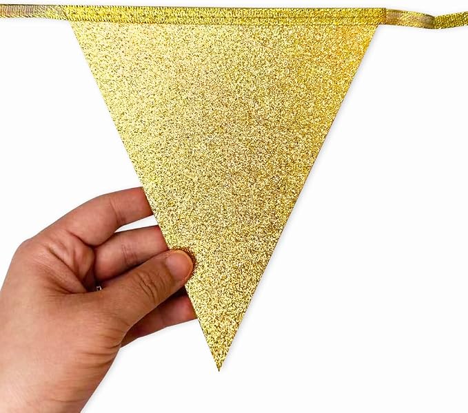 Burgundy Beige Gold Party Pennant Banner Flag Maroon Gold Hanging Glitter Paper - Image 4