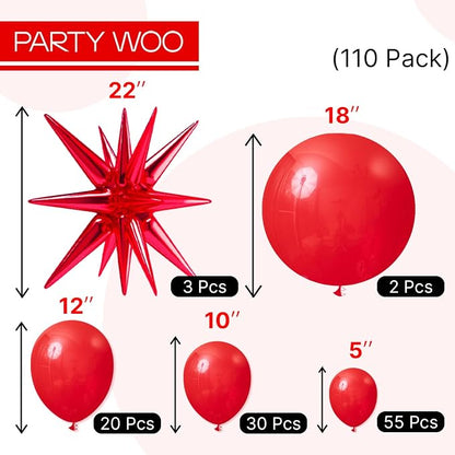 PartyWoo Red Star Spike Latex Balloon Arch Kit 110pcs Different Sizes | 18 12 - Image 4