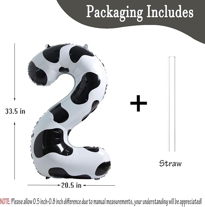 Cow Print Number 2 Balloon, Large 40 Inch Cow Number Birthday Balloons | Helium - Image 4