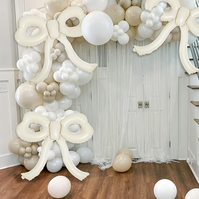 4 Pcs Bow Birthday Decorations Cream Bow Balloons - Image 5