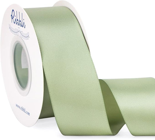 Ribbli Dusty Sage Satin Ribbon Double Faced Satin 1-1/2 Inch x Continuous 25 by Ribbli