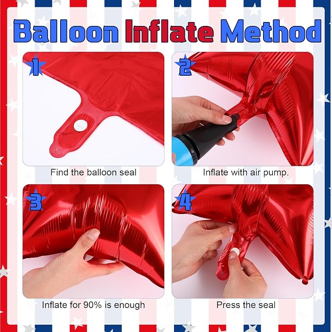 90 Pack 18 Inch Red White Blue Balloons Star Foil Balloons Bulk Patriotic - Image 3