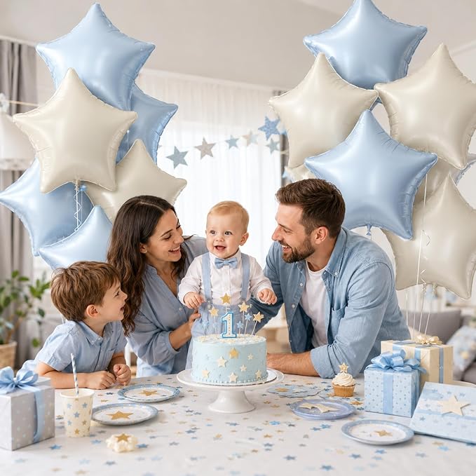 Dusty Blue Star Balloons, 18 Inches Star Foil Balloons - Image 3