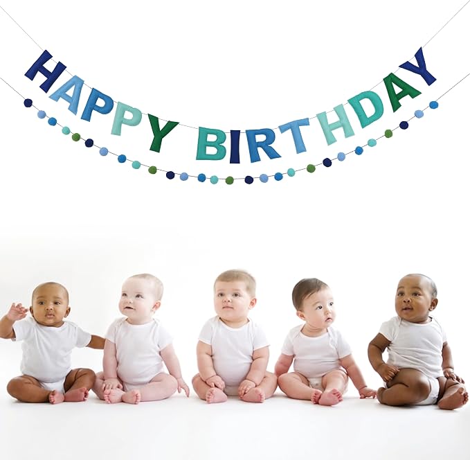 Pre-Strung 3D Felt Happy Birthday Banner, Max span 10ft, NO DIY, Includes Pom - Image 3