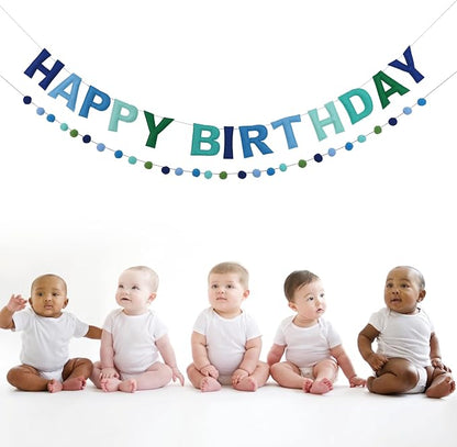 Pre-Strung 3D Felt Happy Birthday Banner, Max span 10ft, NO DIY, Includes Pom - Image 3
