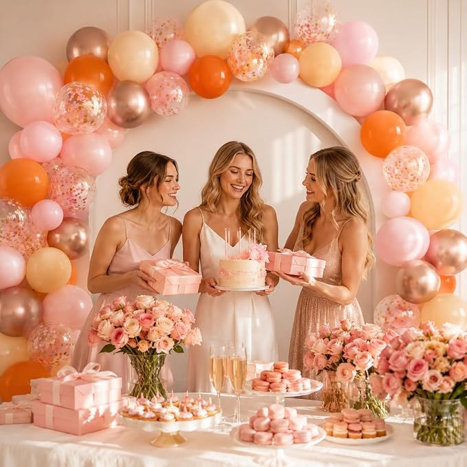 Fall Balloons 55pcs, Thanksgiving Orange Pink Gold Confetti Balloons Set | Fall - Image 8