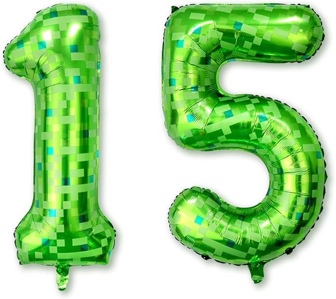 40 Inch Lime Green Pixel Number 15 Balloon, 15th Gamer Boy Party Decor | Huge by Unknown