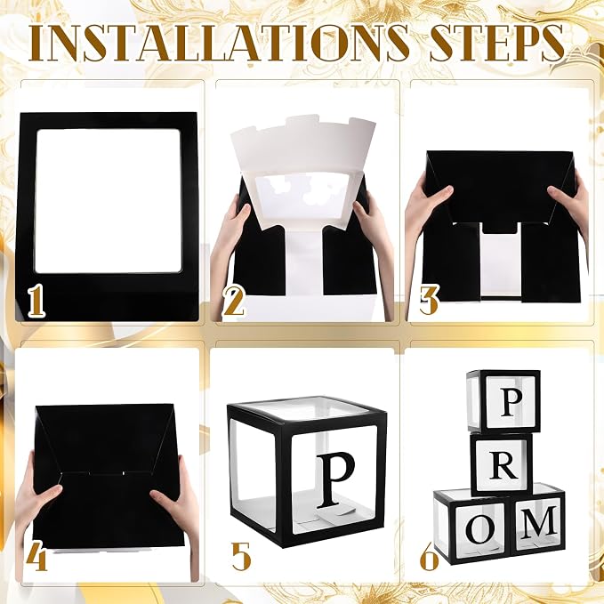 4 Pcs Prom Boxes with Letters 11.8 x 11.8 x 11.8 Inch Clear Prom Balloon Boxes - Image 6