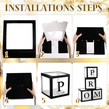 4 Pcs Prom Boxes with Letters 11.8 x 11.8 x 11.8 Inch Clear Prom Balloon Boxes - Image 6
