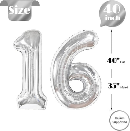 Silver Number 16 Balloon 40 Inch, 16th Birthday Decorations Men Women | Foil - Image 5