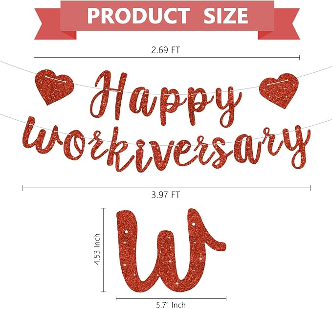 Red Glitter Happy Workiversary Banner - Image 3