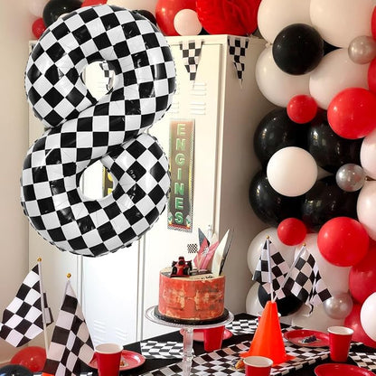 TONIFUL 40 Inch Large Checkered Number 8 Balloon 8th Birthday Decorations | 8th - Image 6