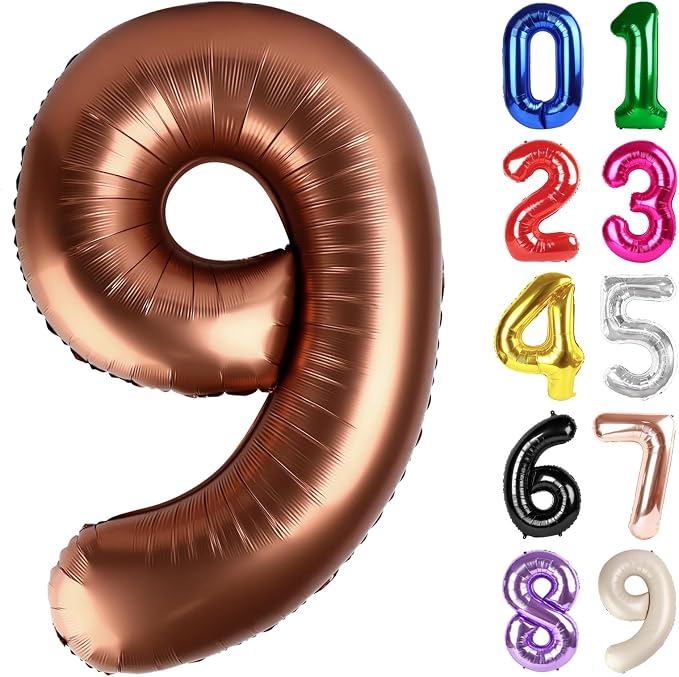9 Balloon - Brown Birthday Number Balloons, 40 Inch Decorations Men Women | by ALPHADELTAPI
