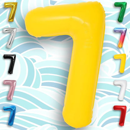 Yellow Number Balloon 7 Mylar Foil Macaron Balloons 40 inch - Image 4