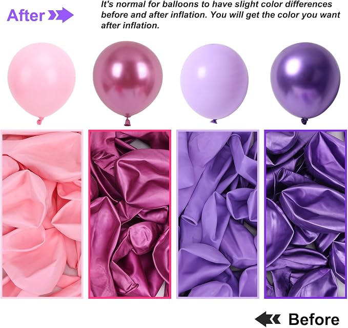 RUBFAC Pink Purple Balloon Garland Arch Kit Different Sizes 129pcs | Latex - Image 3