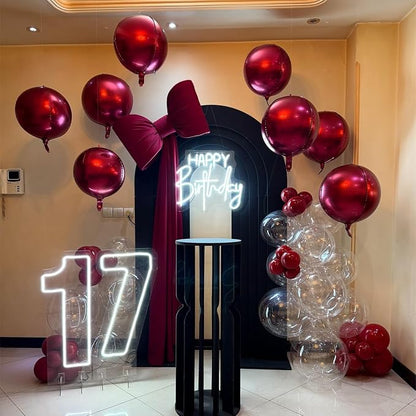 14 Pcs Burgundy Round Foil Balloons Halloween Maroon 4D Ball Balloons | - Image 5
