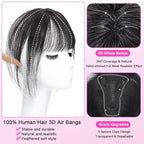 Hair Toppers For Women Real Human Hair 360° 3D Cover Human Hair Topper with Bangs Wispy Bangs Extensions Clip in Bangs for Daily Wear Natural Black