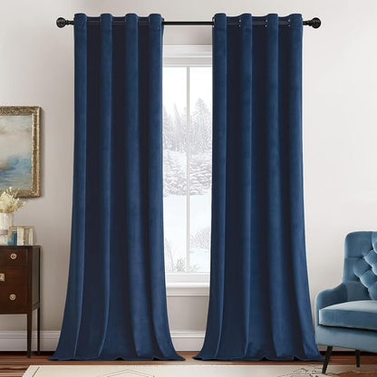 MIULEE Velvet Curtains Navy Blue 52 x 90 Inch Length Set of 2 | Grommet Drapes by MIULEE