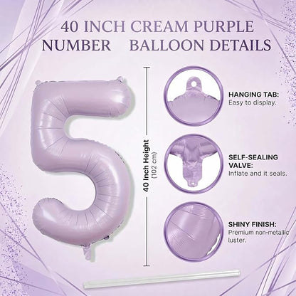 Cream Purple Number 15 Balloon 40 Inch, Foil Numeral - Image 4