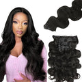 Lashey Seamless Clip in Hair Extensions Human Hair Body Wave 150g 9pcs Natural Black 24 Inch Clip in Hair Extensions Human Hair PU Clip ins with Invise Edge for Women