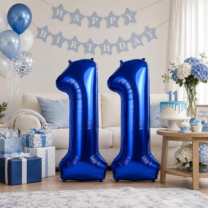 11 Balloon Number Birthday, Giant Navy Blue Number 1 & 1 Helium Foil Balloon by KAINSY