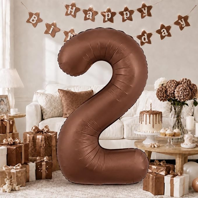 Dark Brown 40 Inch Balloon Number 2, Large Chocolate Brown Foil Number 2 by KAINSY