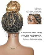 Human Hair Boho Curls Hand-Tied Full Lace Wig - 24" Small Box Braids (79 Braids) Pre-Cut Real Swiss HD Lace, Lightweight, Pre-Plucked, Knotless, Tangle-Free Boho Braided Wig | 1B/27/613