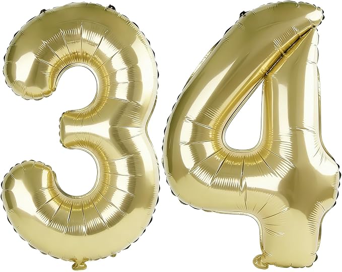 40 Inch Number 34 Balloons for 34th Birthday Party Decorations, 0-100 Champagne by FOBELEC