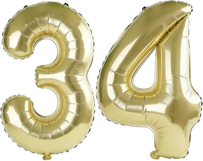 40 Inch Number 34 Balloons for 34th Birthday Party Decorations, 0-100 Champagne by FOBELEC