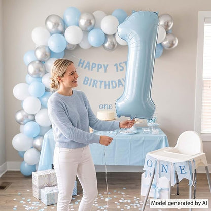 Baby Blue Number 1 Balloon 40 Inch, Foil Sky Pastel Numeral Party Supplies | - Image 6