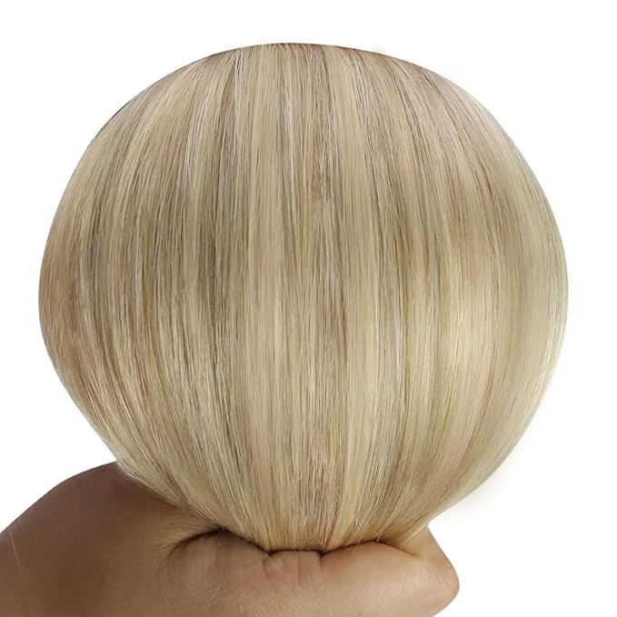 YoungSee Wire Hair Extensions Real Human Hair Highlight Human Hair Wire Extensions Light Blonde Highlights Golden Blonde One Piece Hair Extension Easy to Wear 80G 16Inch