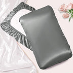 Manyshofu Satin Pillowcases for Hair Protection - 1Pcs Grey Pillow Cases, Elastic Band Standard & Queen Satin Pillowcases Luxury Silky Pillow Cases Travel Pillow Covers