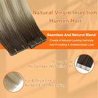 Full Shine Invisible Virgin Tape in Hair Extensions Color 2 Brown Fading to 18 Ash Blonde and 22 Double Sided Tape in Extensions 16Inch Seamless Injection Hair Extensions Tape ins 20Grams 10Pcs