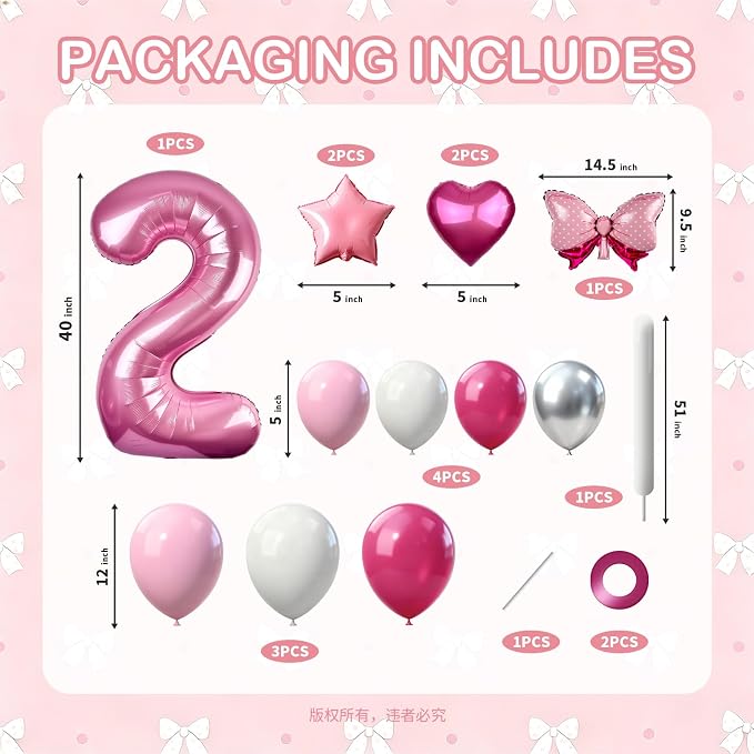 40 Inch Pink Number 2 Balloon Tower Set, Pastel Number Two Foil Balloon - Image 2
