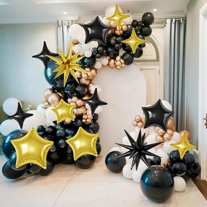 Black Gold Star Balloons, 22/18/10 Inch Foil Balloons, Four-Pointed Balloon - Image 4