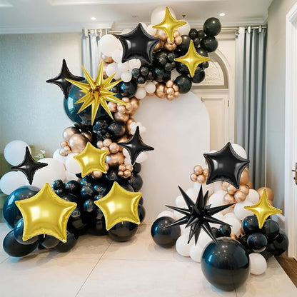 Black Gold Star Balloons, 22/18/10 Inch Foil Balloons, Four-Pointed Balloon - Image 4