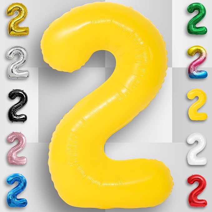 Yellow Number Balloon 2 Mylar Foil Macaron Balloons 40 inch - Image 4