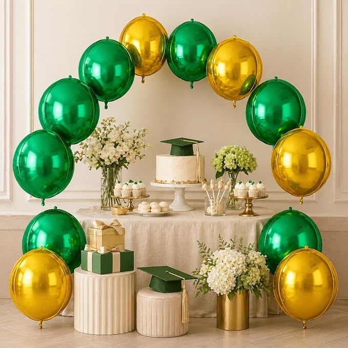 Green Gold Round Foil Balloons 9 pcs, Metallic Giant 4D Round Balloons 22 Inch - Image 5