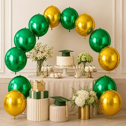 Green Gold Round Foil Balloons 9 pcs, Metallic Giant 4D Round Balloons 22 Inch - Image 5