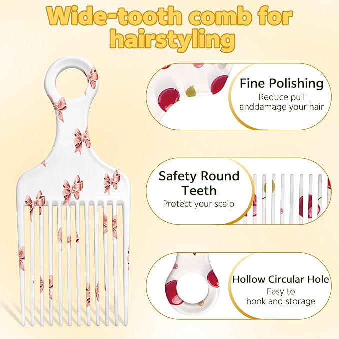 2 Pcs Afro Pick Comb for Natural Curly Hair,Portable Styling Hair Pick for Travel,Anti-Static,Cute Afro Comb for Women Men and Girls(Red-T3)