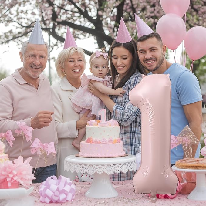Pink 1 Balloons, 40 Inch Dusty Retro Light Pink Helium Foil Number 1 Balloon - Image 3