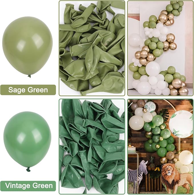 RUBFAC Sage Green Balloons 129pcs Different Sizes 18 12 10 5 Inch, Olive Green - Image 7