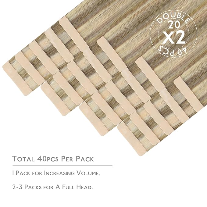 WENNALIFE Tape in Hair Extensions Human Hair, 40pcs 80g 12 inch Ash Brown with Platinum Blonde Highlights Hair Extensions Real Human Hair Straight Tape in Extensions Invisible Human Hair Extensions