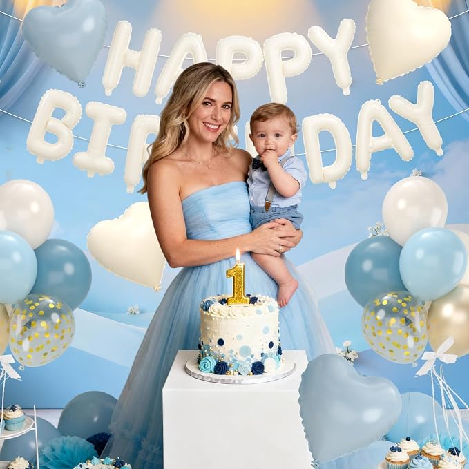 29PC Blue Heart Happy Birthday Balloon Banner, 16Inch 3D Aluminum Letter Banner - Image 7