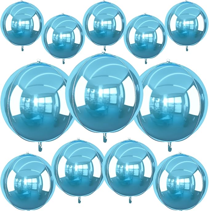 12Pcs Light Blue Round Foil Balloons, Metallic Pearl Blue Foil Balloon by vibzox