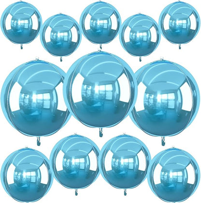 12Pcs Light Blue Round Foil Balloons, Metallic Pearl Blue Foil Balloon by vibzox