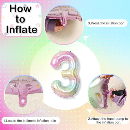 3rd Birthday Balloons for Girls, 40‘’ Foil Self Inflating Rainbow Stars Number - Image 8